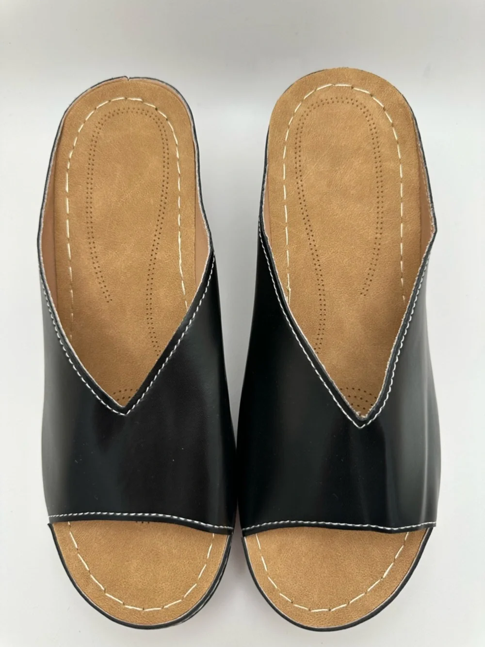Unbranded Women’s Open-Toe Slide set of 2 sandals Black and Gold Wedge Mule Sz40 - Picture 6 of 17
